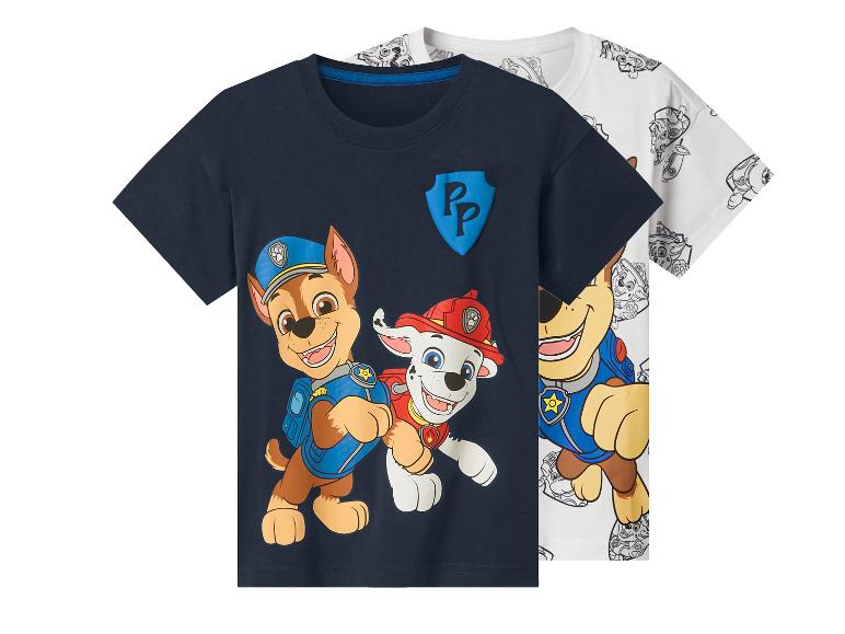 2er-Pack Paw Patrol Kinder-T-Shirts, eines marineblau mit Chase und Marshall, eines weiß gemustert