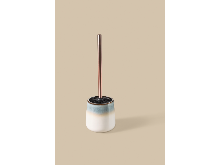Toilettenbürste mit Keramikhalter in Farbverlauf und kupferfarbenem Griff.