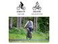 Junger Mann auf Mountainbike im Wald, mit Symbolen für sportliche Sitzposition und Energieeffizienz.