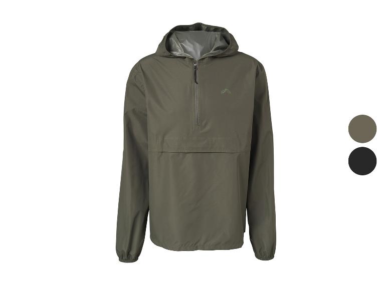 Herren-Windjacke mit Kapuze in Khaki, mit Reißverschluss und Logo.