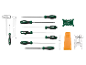 Kettensägen-Schärfwerkzeug-Set, inklusive Feilen, Keil und Schraubstock.