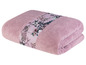 Ein rosa Handtuch mit Blumenmuster.