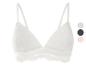 Weißer Spitzen-Bralette mit Farbpalette daneben.
