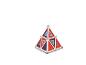 Pyramide aus roten und blauen magnetischen Dreiecken auf weißem Hintergrund.
