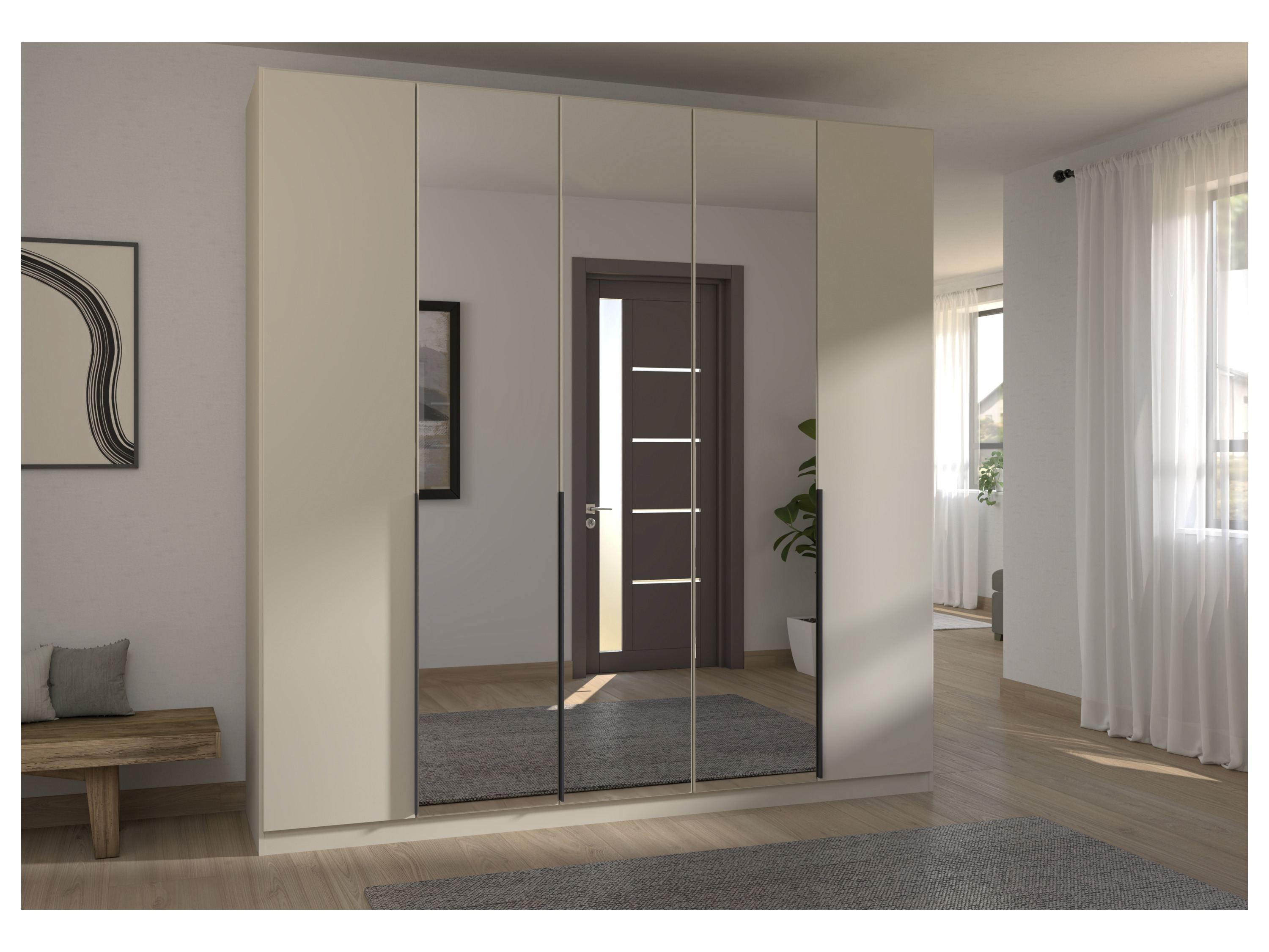 RAUCH ORANGE Drehtürenschrank Alabama mit Spiegel (Basic-Zubehör, Beige-Champagner, Griffe Grau, 226 x 229 cm) – Bild 2 von 4