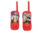 Zwei rote Kinder-Walkie-Talkies mit Paw Patrol-Charakteren.