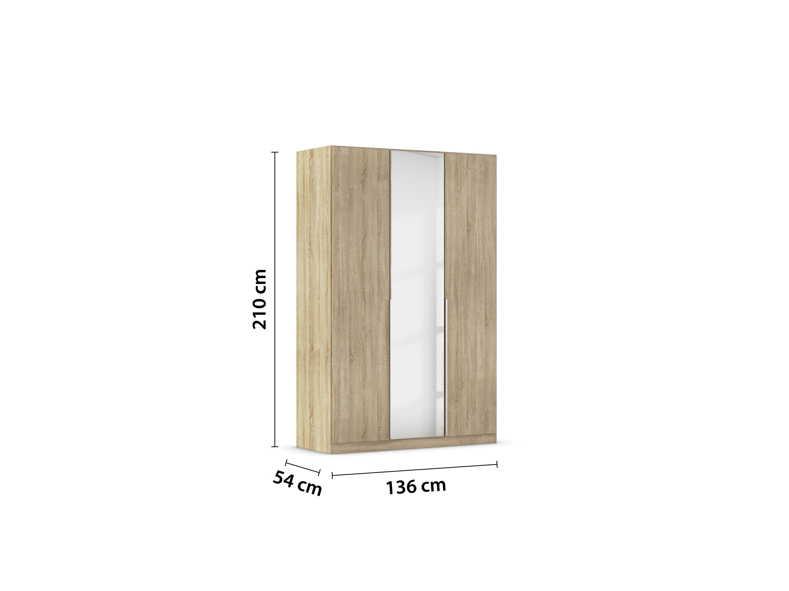 RAUCH ORANGE Drehtürenschrank Alabama mit Spiegel (Classic-Zubehör, Eiche Sonoma, Griffe Alufarben, 136 x 210 cm) – Bild 3 von 4