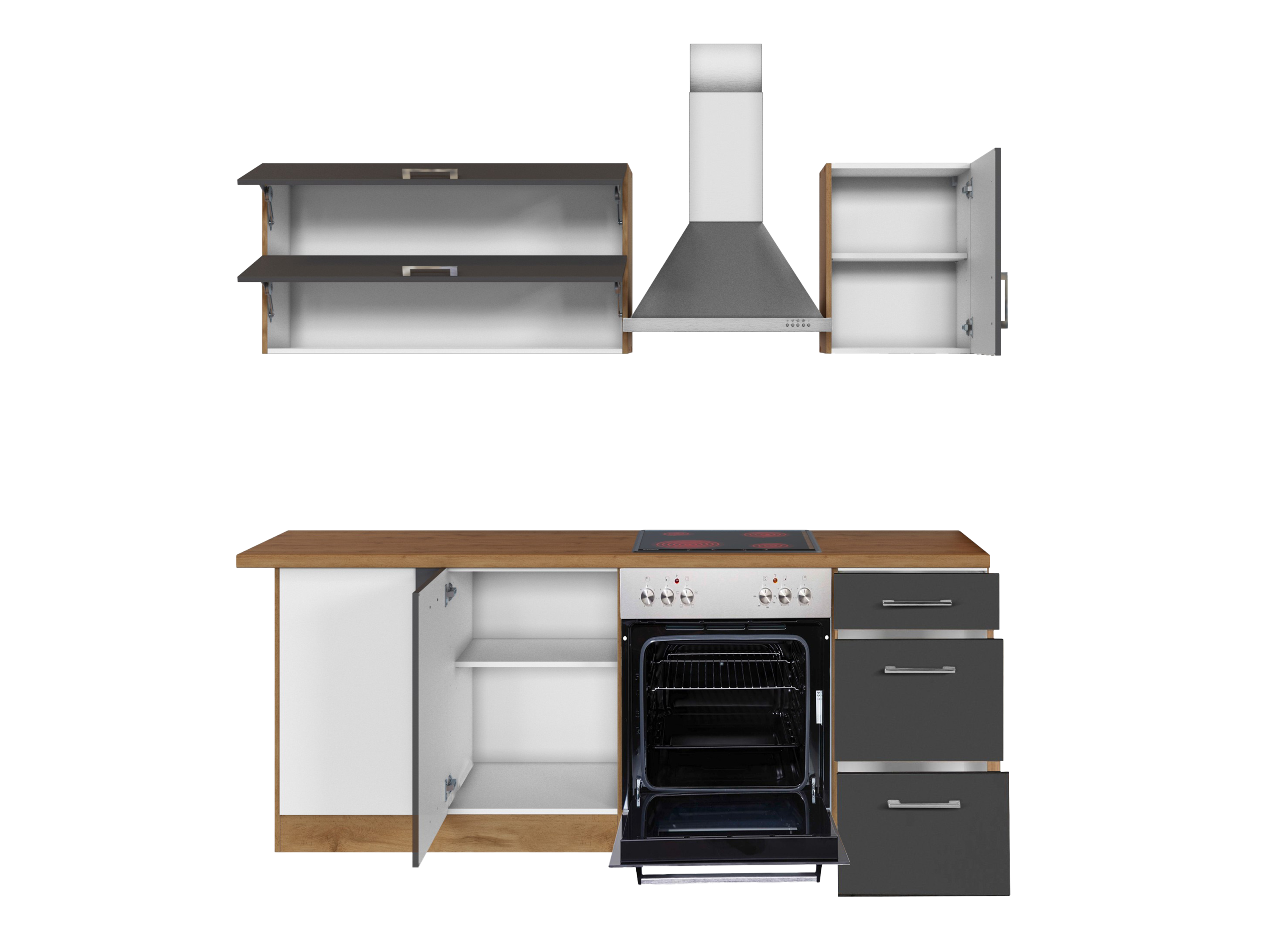 Thumbnail - HELD Küchenzeile »Hamburg«, mit Elektrogeräten (210/210 cm, wotaneiche/ melamin anthrazit)