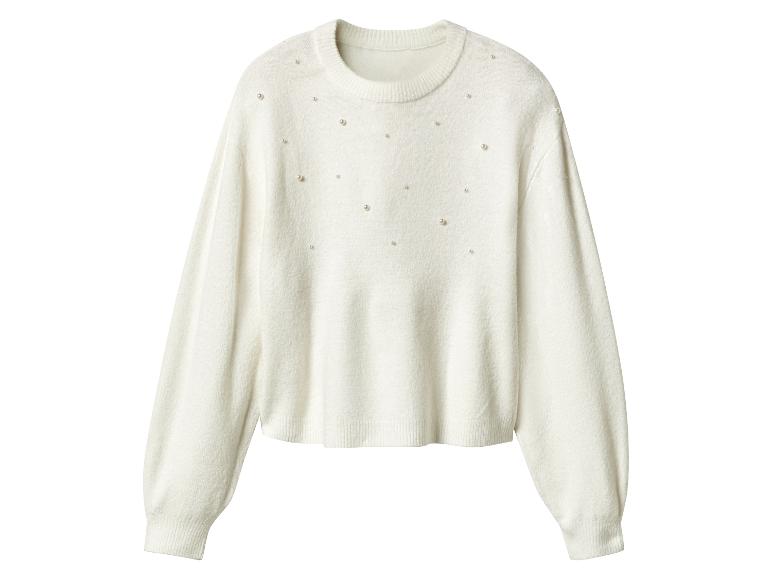 Weißer Pullover mit Perlen