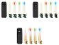 LED-Kerzen mit Fernbedienung, erhältlich in Dunkelgrün und Gold, mit farbigen Flammen.