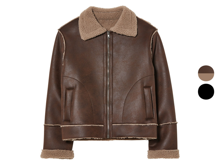 Eine braune Lederjacke mit Pelzkragen