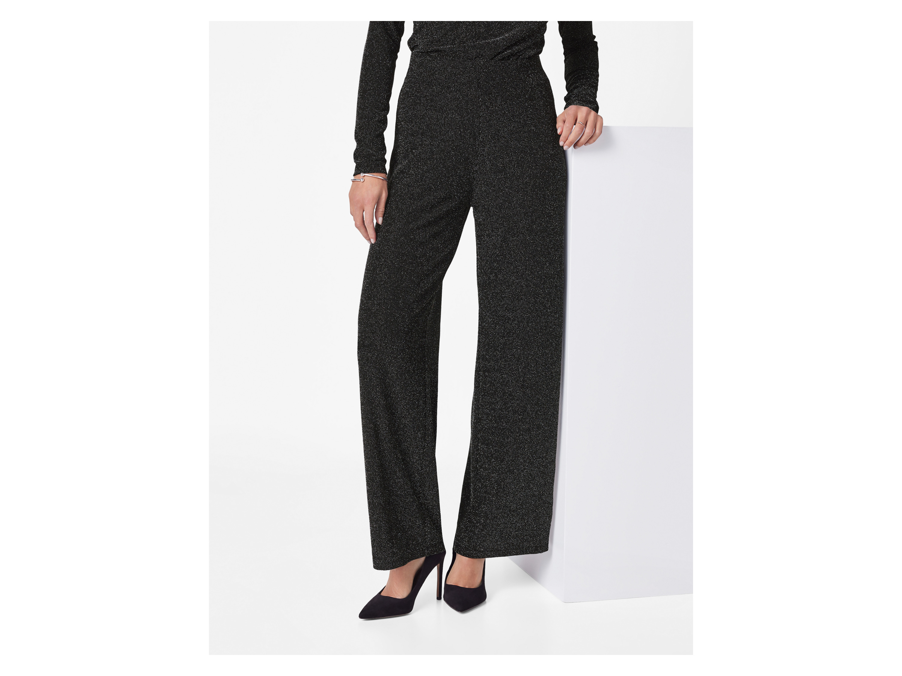 ESMARA® Damen Wide-Leg-Hose (Glitzer/schwarz, XS(32/34)) – Bild 2 von 4