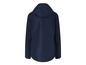 Eine dunkelblaue Windjacke mit Kapuze.