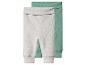 Zwei gerippte Baby-Leggings, eine hellgraue und eine mintgrüne.