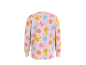 Rosa langärmeliges Sweatshirt mit einem bunten Muster aus Zeichentrickfiguren.