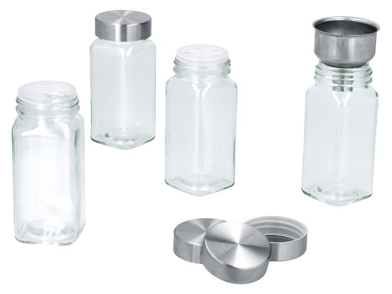Gewürzgläser-Set aus Glas mit Metall- und Plastikdeckeln, inklusive Trichter