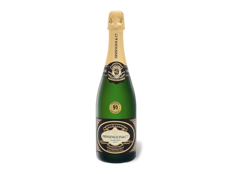 Bissinger & Co. Premier Cru Champagnerflasche mit gold-grünem Etikett.