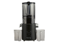Schwarzer Slow Juicer mit transparenten Behältern und Drehregler.