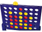 Connect 4 Brettspiel mit roten und gelben Spielsteinen auf blauem Gitter.