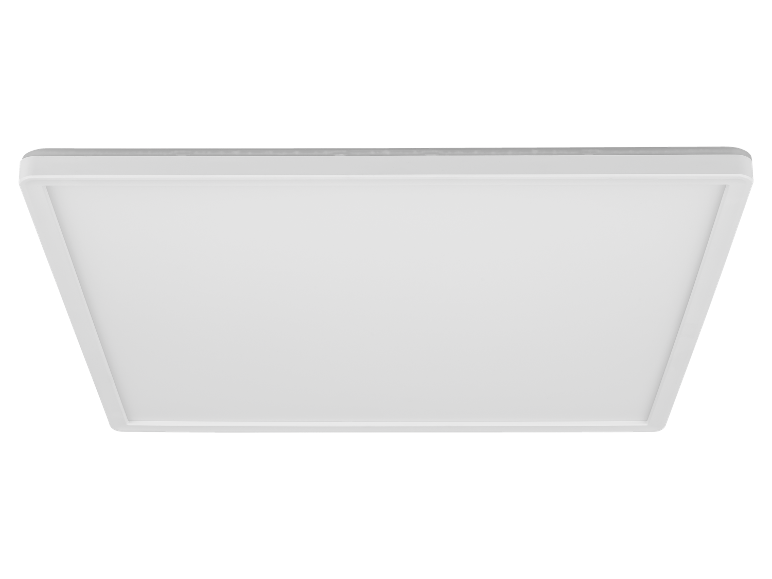 Quadratisches flaches LED-Panel mit weißem Rahmen.