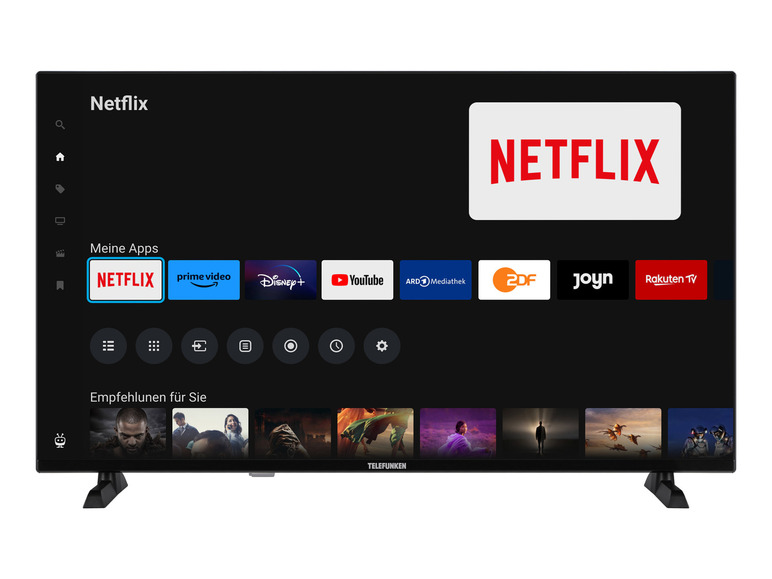 Ein Telefunken Smart-TV mit Netflix, Prime Video und Disney+ Apps.