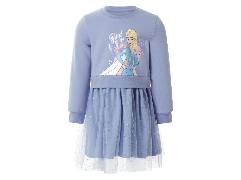 Mädchen-Langarmkleid mit Elsa-Print und „Find your Destiny“-Text, sowie einem glitzernden Tüllrock.