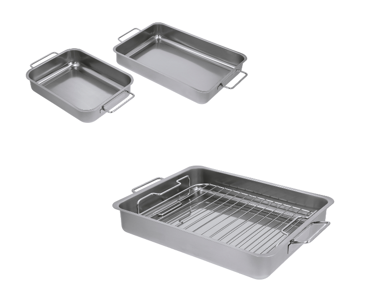 SILVERCREST® Edelstahl-Bratformen, eine mit Rost und zwei ohne.