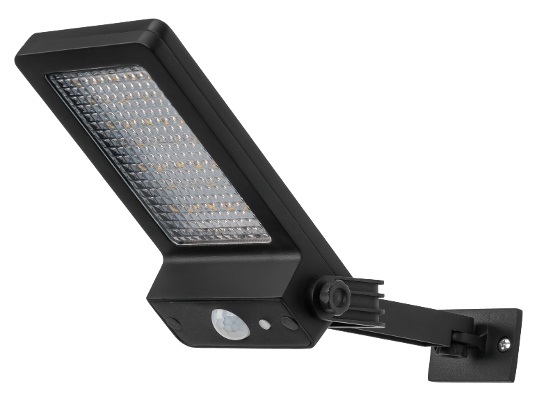 Schwarze LED-Außenwandleuchte mit Bewegungsmelder und Montagehalterung