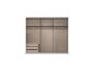 Moderner Schiebeschrank mit Regalen und Schubladen.
