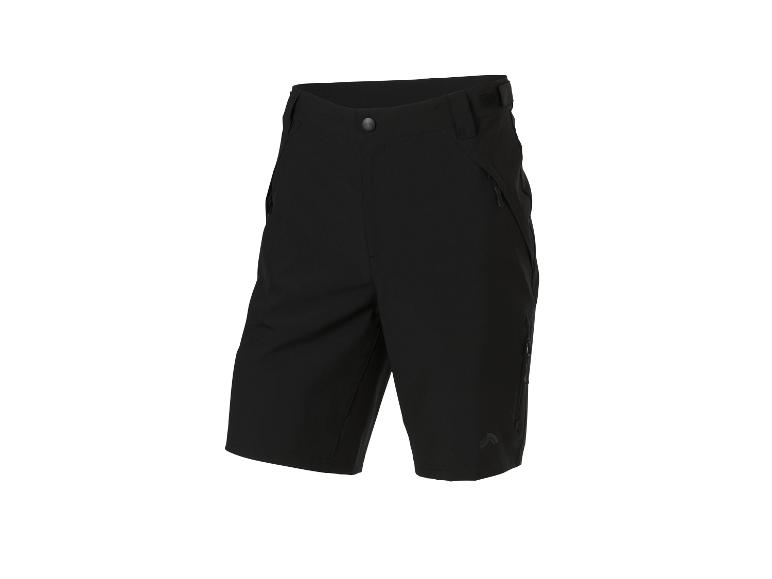 Schwarze Radhose mit Reißverschlusstaschen und verstellbarem Bund.