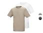 Zweierpack Kurzarm-T-Shirts, eines beige und eines weiß, mit zusätzlichen Farboptionen.