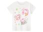 Weißes Kinder-T-Shirt mit einem Aufdruck von drei Tierfiguren und den Texten: „Biggest sister“, „Baby sister“, „Big Brother“.