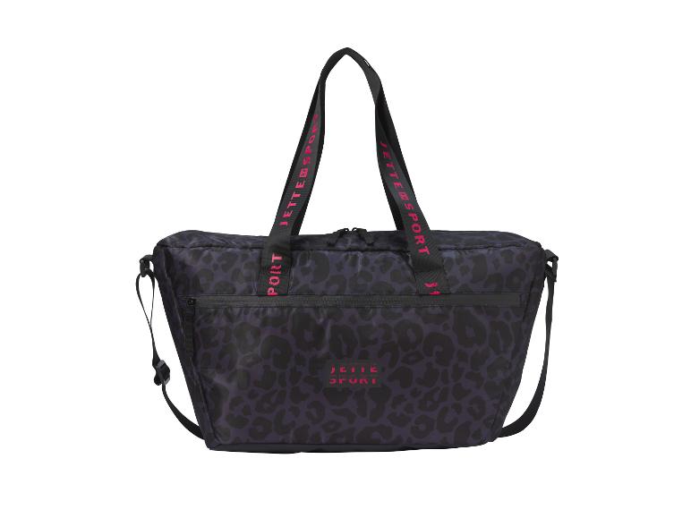 Eine schwarze Jette Sport Tasche mit Leopardenmuster.