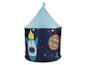 Ein blaues Zelt mit Raketen- und Planetenprint für Kinder.