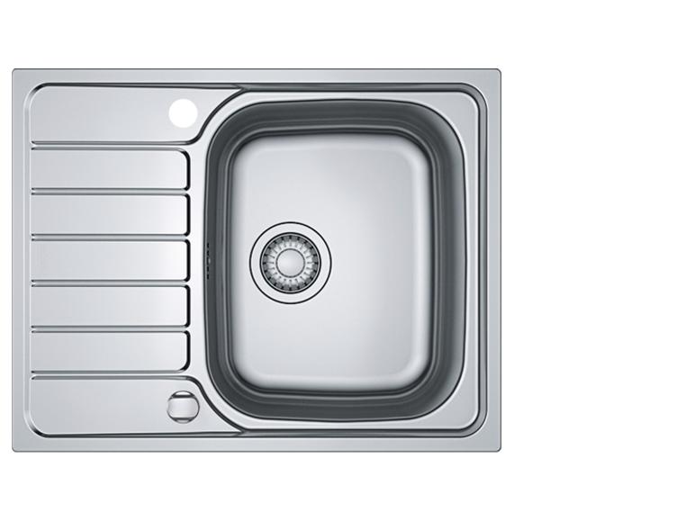 Edelstahl-Küchenspüle mit Abtropffläche und Abfluss.