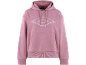 Rosa Kapuzenpullover mit weißem Logo auf der Brust und Kordelzügen