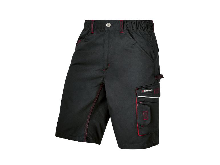 Schwarze Parkside Arbeitsshorts mit Cargotaschen.