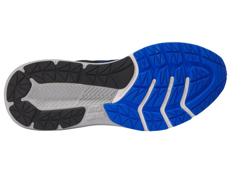 Sportschuhsohle: schwarz, blau und grau.