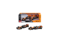 Set aus zwei orange-schwarzen Rennwagenmodellen im Maßstab 1:43, mit Verpackung.