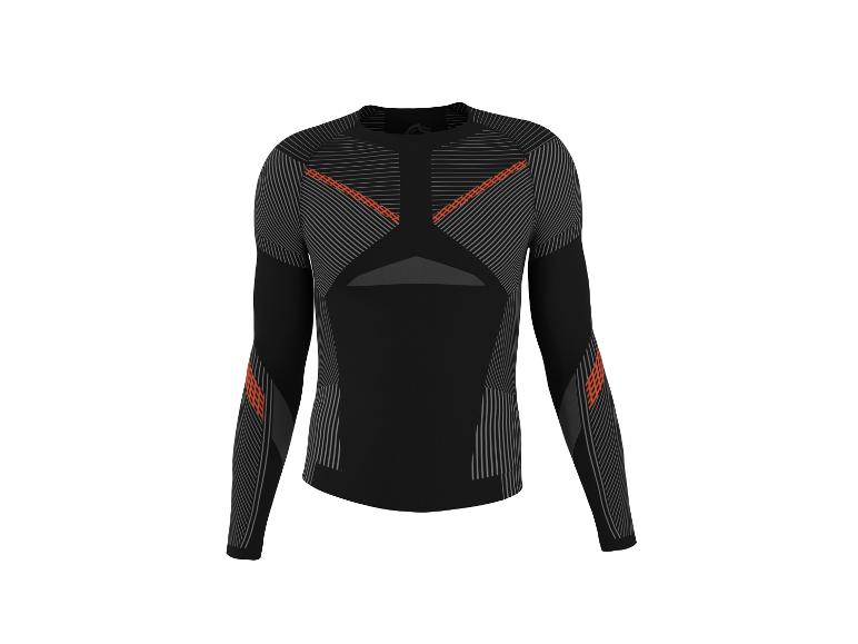 Schwarzes Langarm-Sportshirt mit grauen und orangefarbenen Streifen