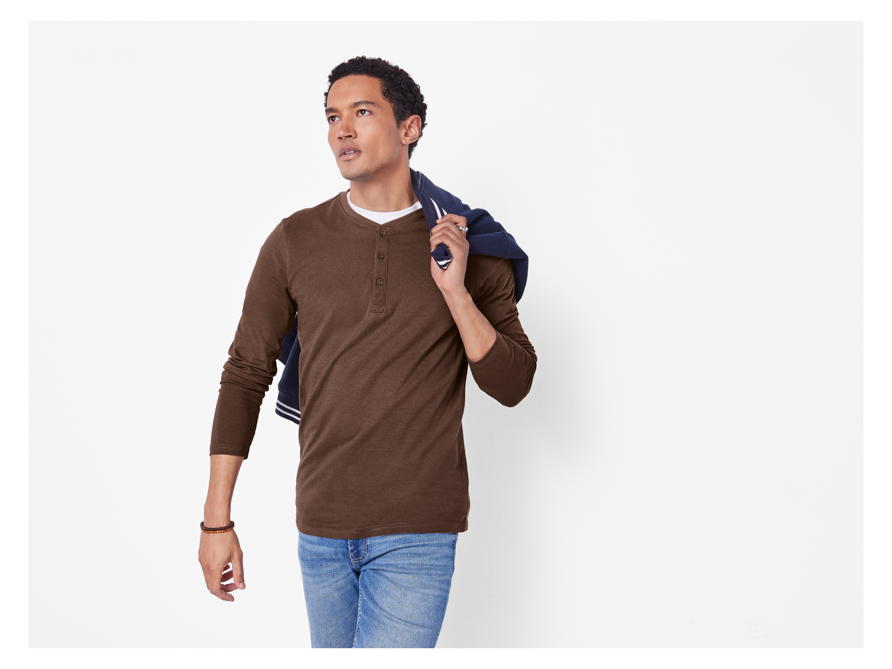 ESMARA MEN Herren Langarmshirt mit Knopfleiste (Braun, S (44/46)) – Bild 2 von 3