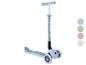 Dreirädriger Kinderroller in Hellblau mit leuchtenden Rädern und Farboptionen.