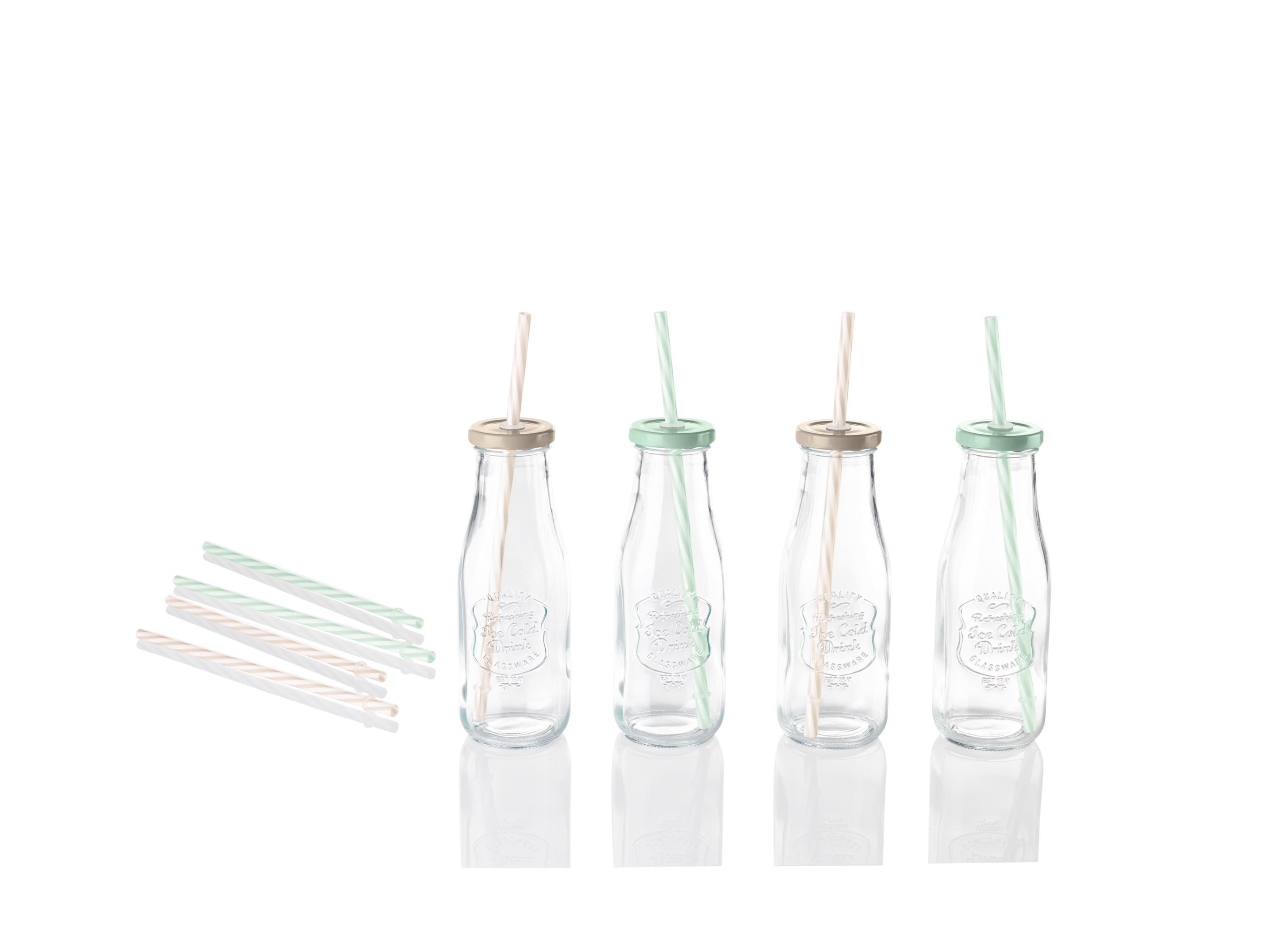 Thumbnail - ERNESTO® Gläser mit Trinkhalm 4er-Sets (Trinkgläser Milchflasche)