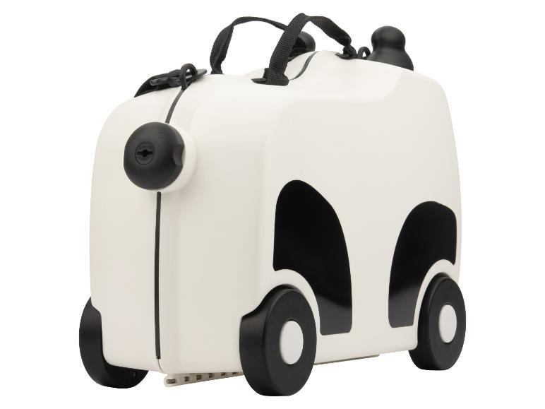 Weiß-schwarzer Kinderkoffer auf Rädern mit Griff