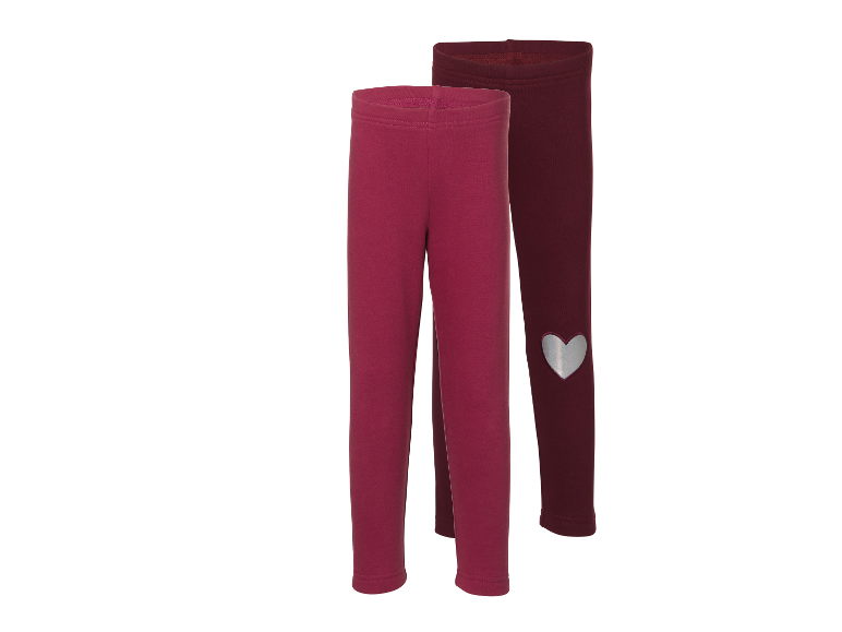 LUPILU Kinder Thermo-Leggings, 2er-Pack, in Himbeere und Weinrot mit Herz-Motiv.