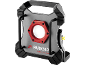 Graue und rote LED-Arbeitsleuchte mit schwarzem Griff, Logo und „PERFORMANCE“-Text.