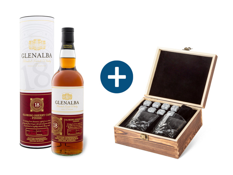 Gehe zu Vollbildansicht: Glenalba Blended Scotch Whisky 18 Jahre + ERNESTO Whisky-Set 12-teilig - Bild 1