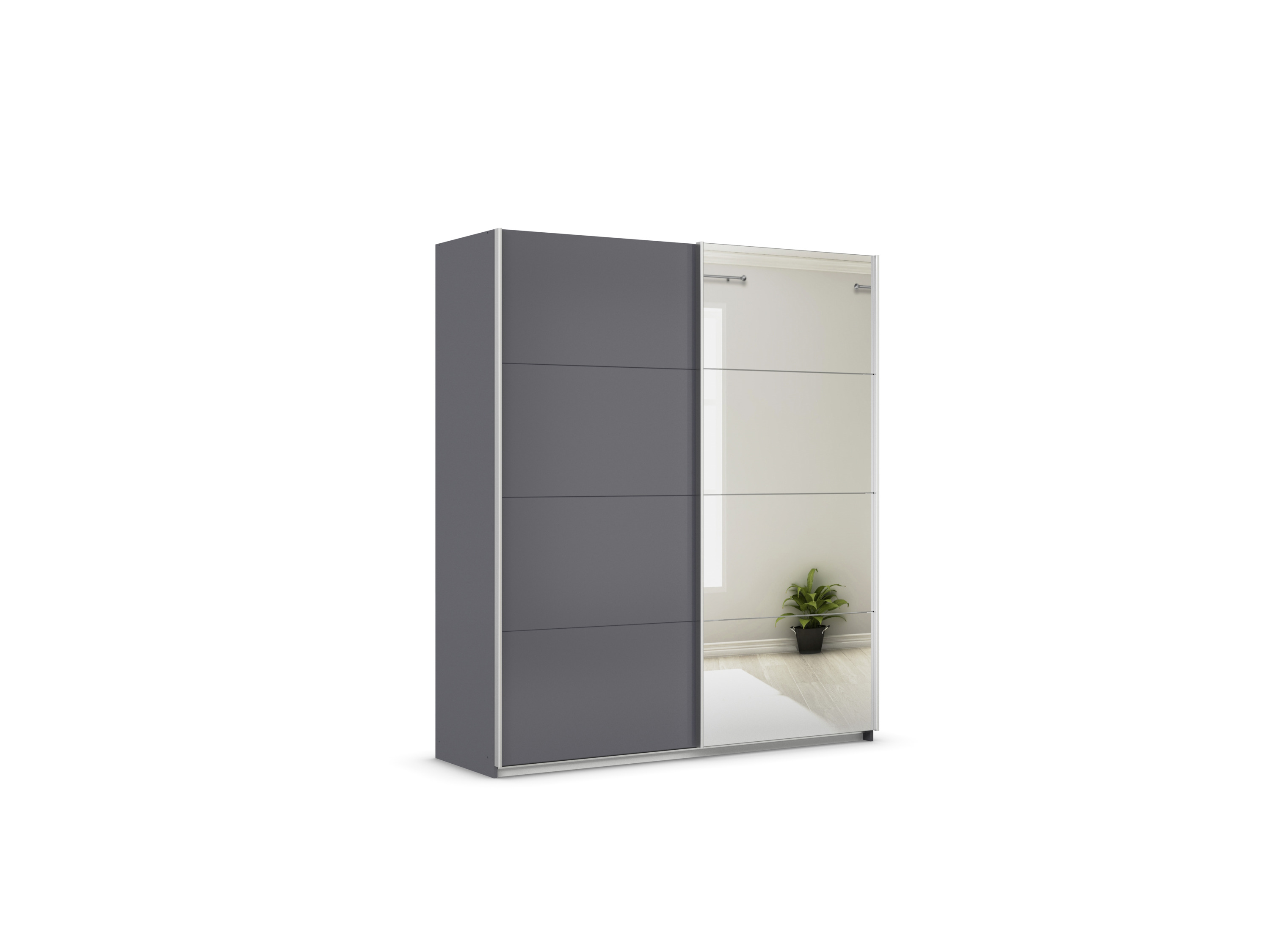 RAUCH ORANGE Quadra Schwebetürenschrank mit Spiegelelementen (Classic-Zubehör, Korpus: Graumetallic, 181 x 210 cm)