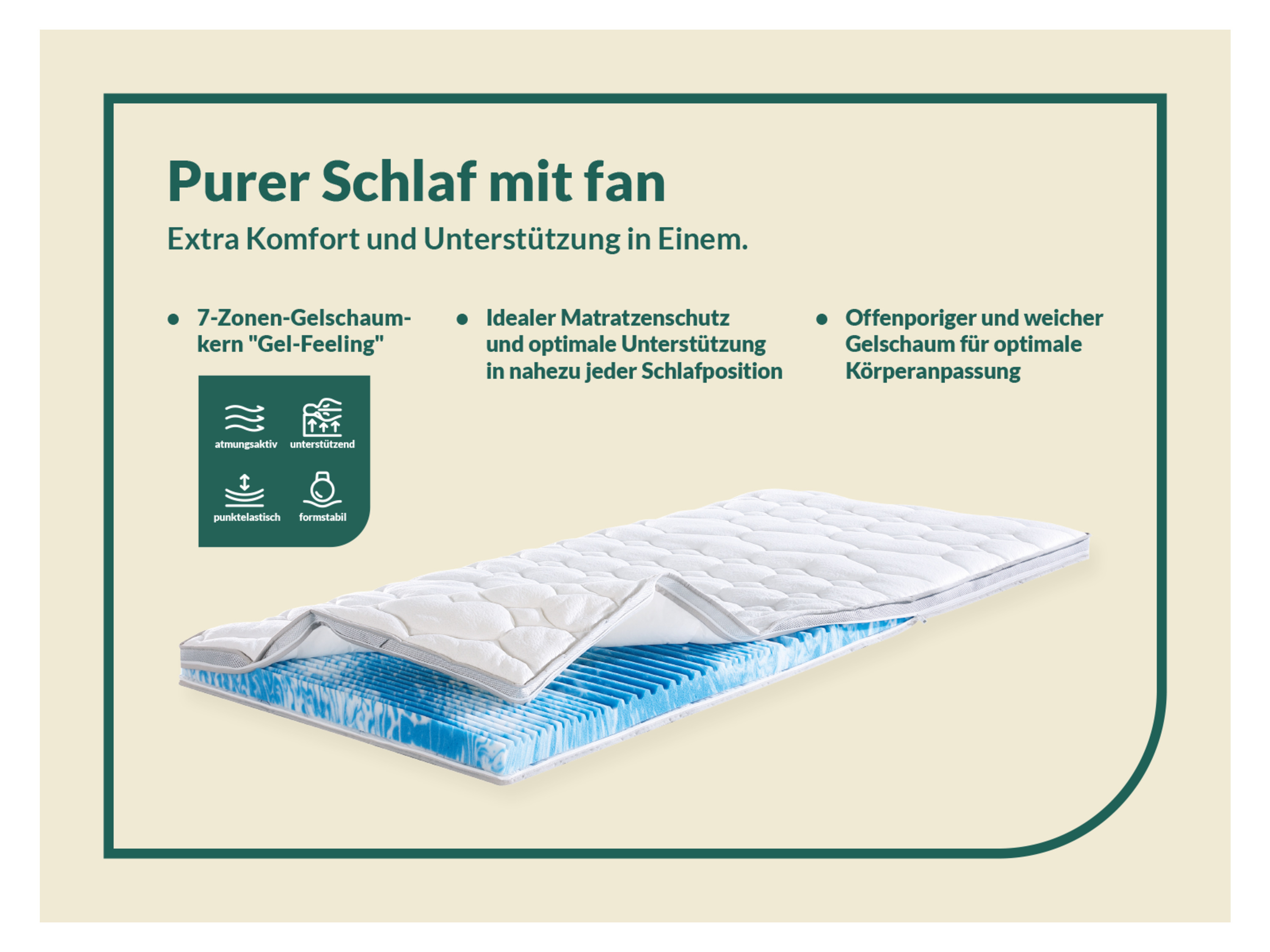 Thumbnail - f.a.n. 7-Zonen Gelschaum-Matratzentopper Gel-Feeling (140 x 200 cm)