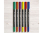 Sechs Crelando Wassermalmarker mit Doppelstift.
